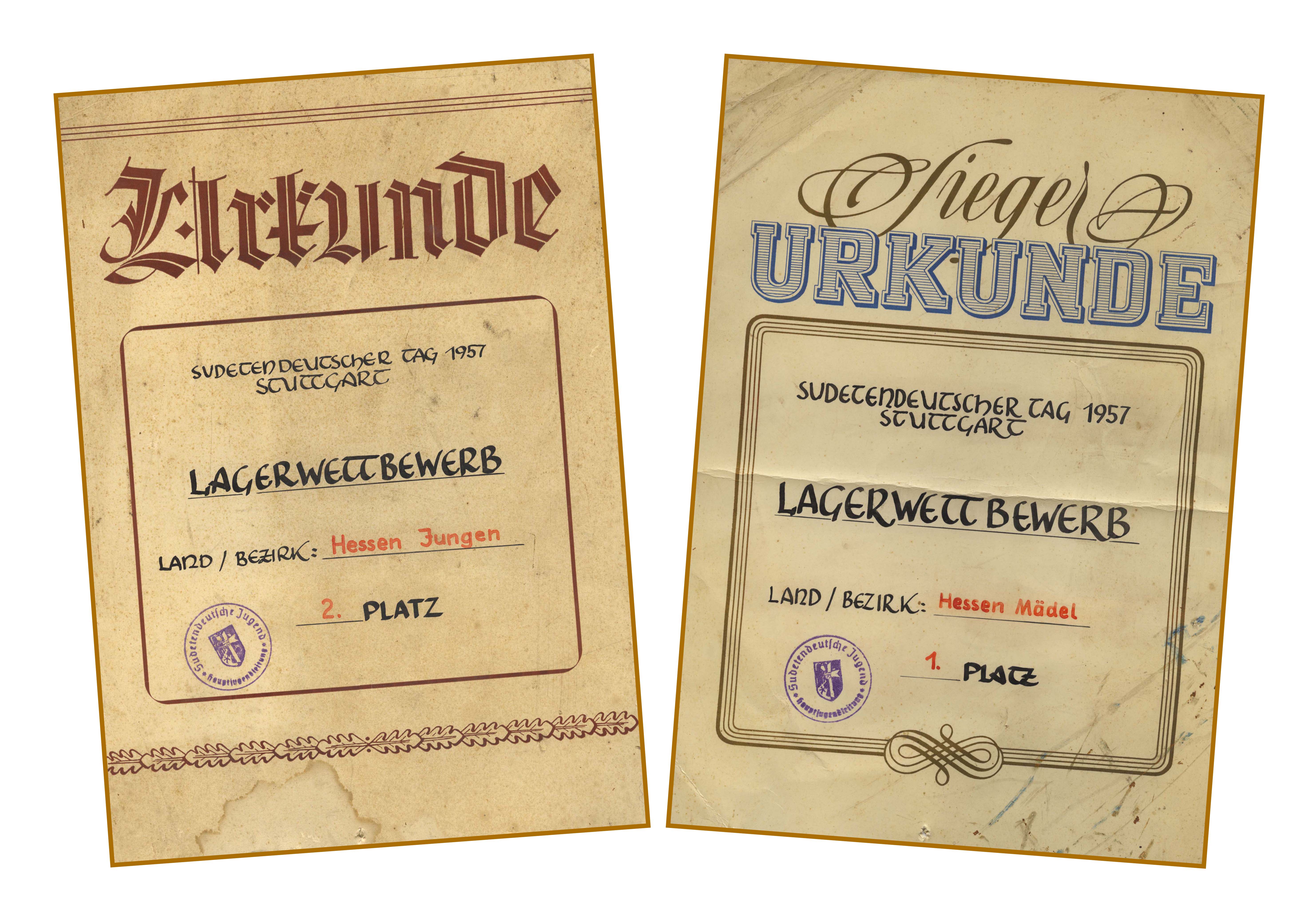 Urkunden zum Lagerwettbewerb