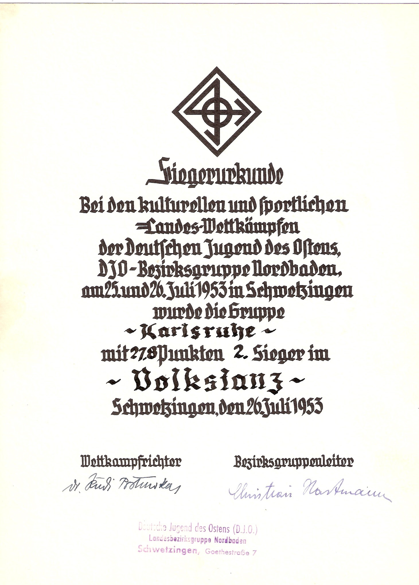 Urkunde Volkstanz