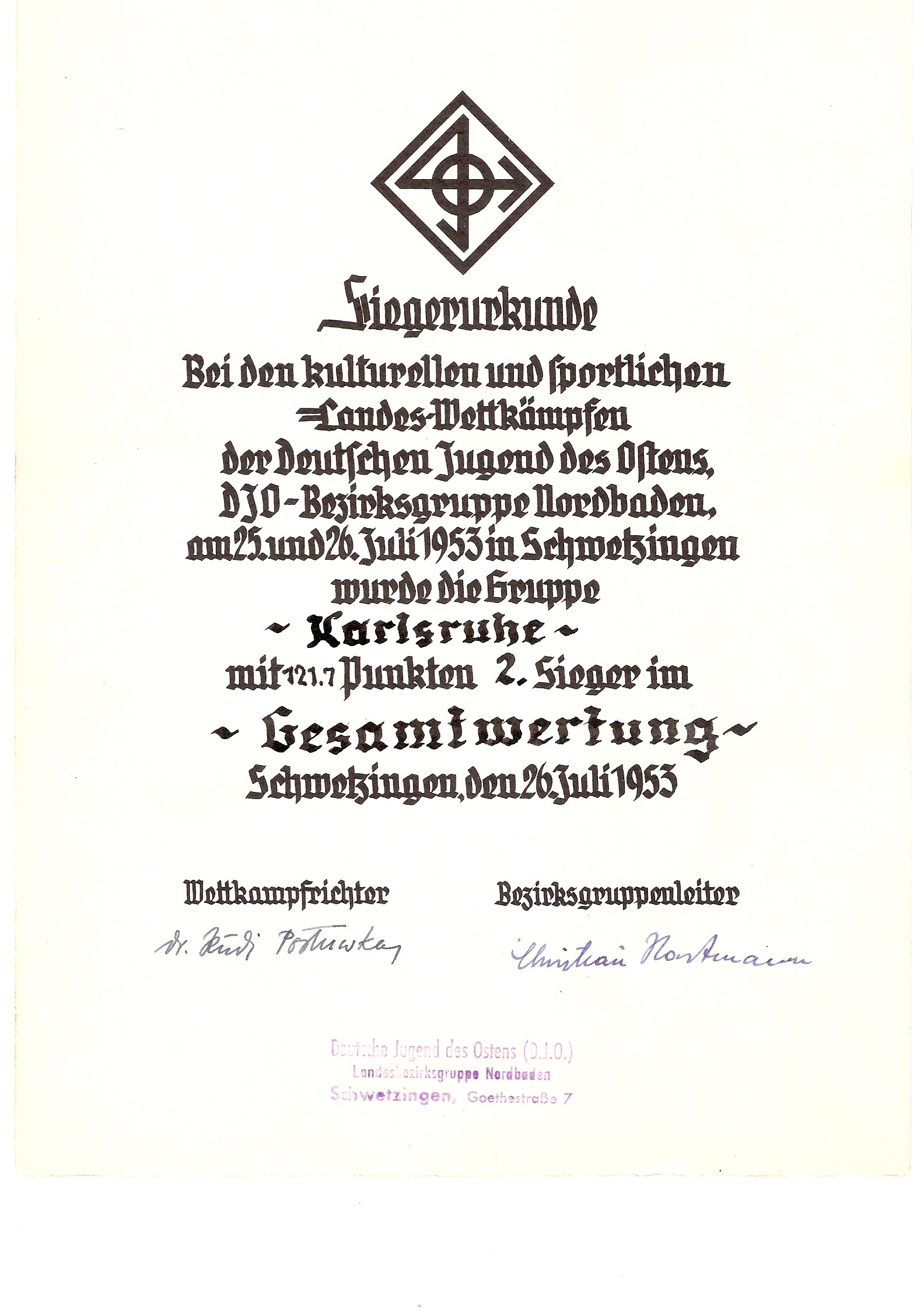 Urkunde Gesamtwertung
